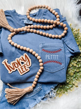 Load image into Gallery viewer, Custom✨ Baseball Stitches & Name // Comfort Colors Pocket Tee
