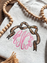 Load image into Gallery viewer, Pink + Camo Bow Monogram Sweatshirt / Tee / Zip
