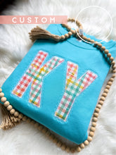 Load image into Gallery viewer, Aqua/Gingham Faux Lace Appliqué Sweatshirt🩵
