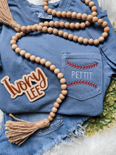 Load image into Gallery viewer, Custom✨ Baseball Stitches &amp; Name // Comfort Colors Pocket Tee
