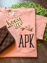 Load image into Gallery viewer, Custom✨ Ducks + Initials🖤🦆 // Comfort Colors Pocket Tee

