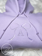 Load image into Gallery viewer, Lilac Dreams Bow + Initial Hoodie 💜☁️💫
